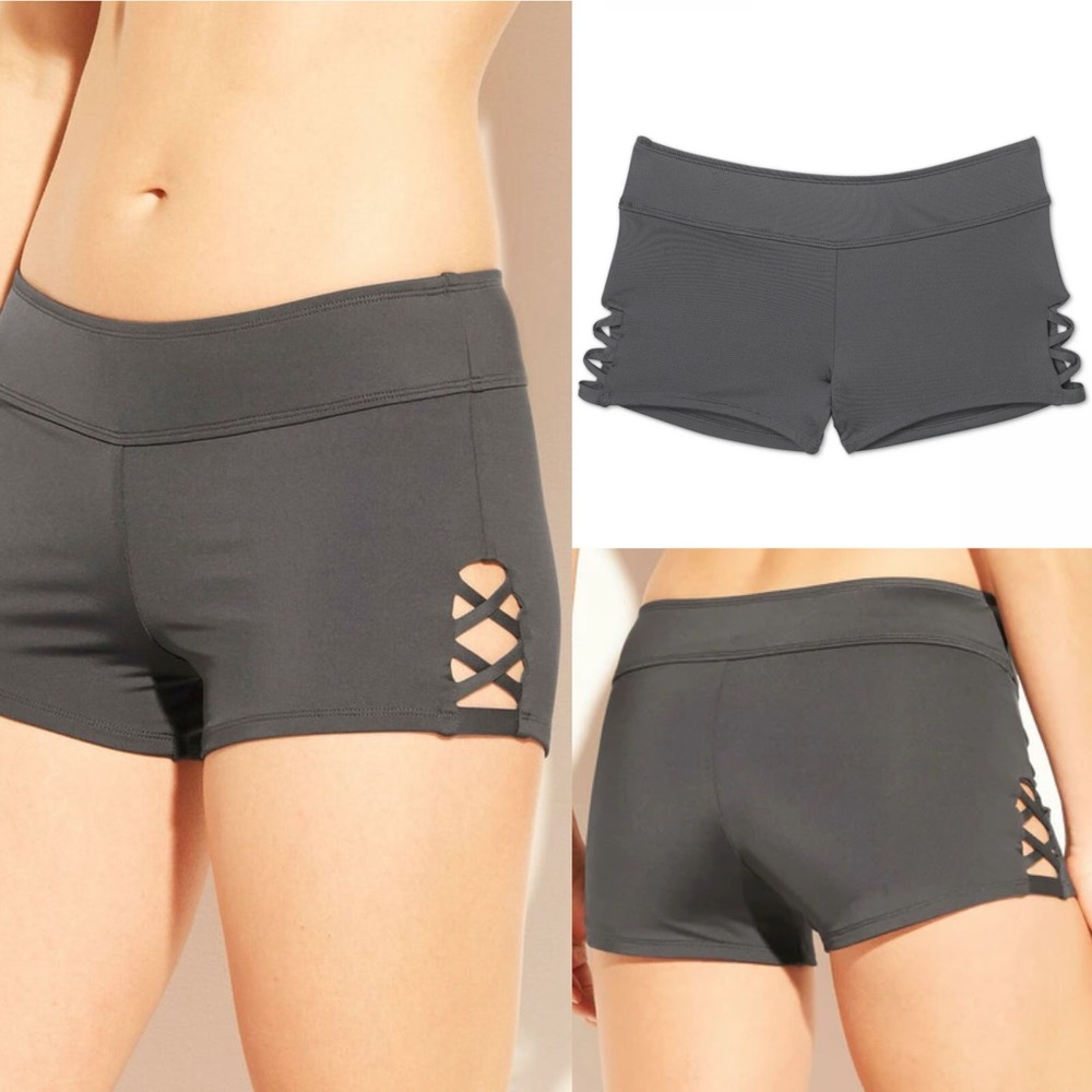 Kona Sol Charcoal Gray Athletic Running Shorts with X Crisscross Sides size M
